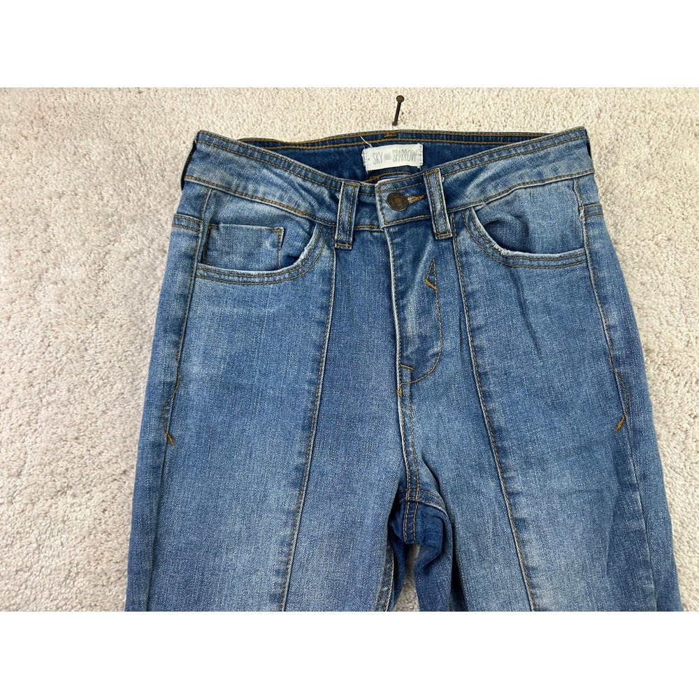 Sky and Sparrow Jeans Womens 1 Blue High Rise Straight Leg Raw Hem Vintage Style - Picture 3 of 12